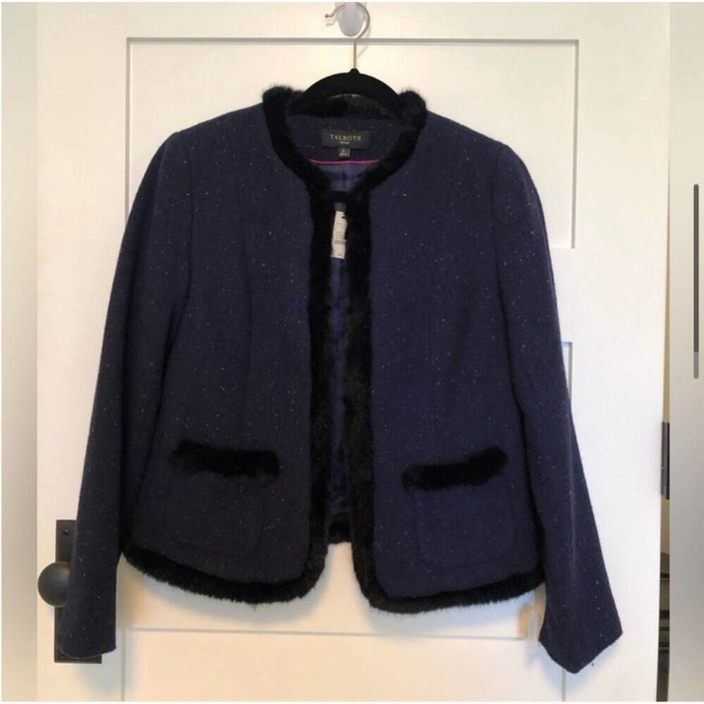 NWT Talbots Navy Tweed Faux Fur Trim Jacket - Picture 4 of 9